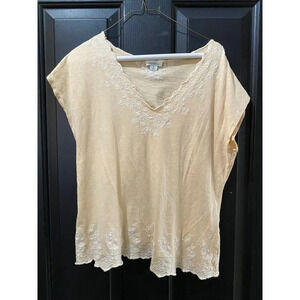 Sundance Yellow Embroidered Casual Crop-Top Size Medium